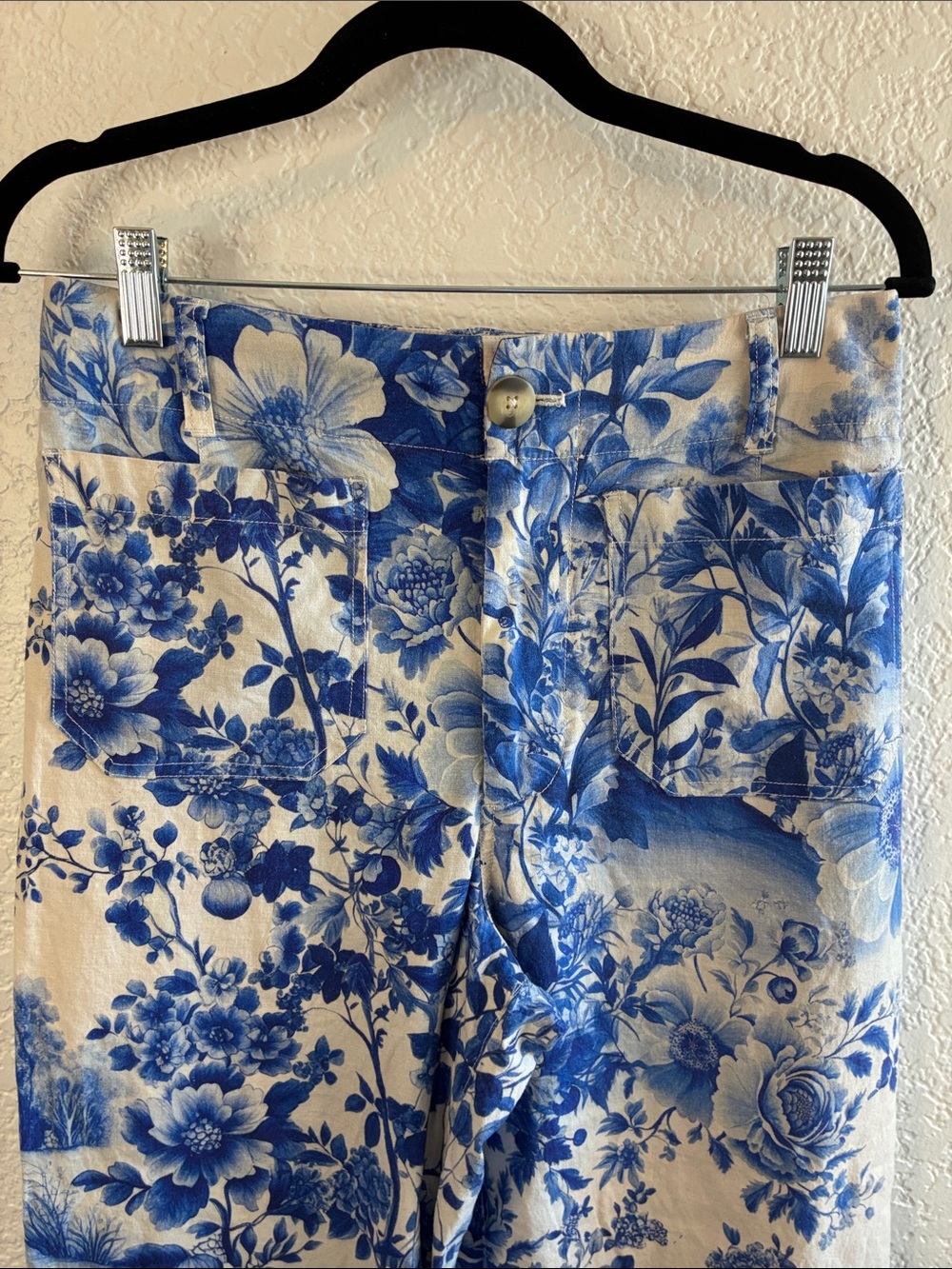 Maeve Colette Linen Pants Blue Floral Toile Wide Leg High Rise Anthropologie 27 - Picture 5 of 9